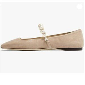 FOWT Women Square Toe Slip on Flats Pearl Studded Strap Elegant Pumps Nude